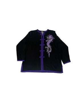 Bob Mackie Wearable Art Vintage Black & Purple Dragon Embroidered Cardigan Sweat